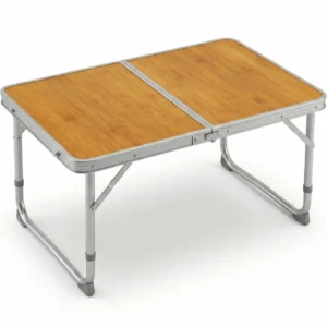 MONDII Mesa Plegable 60×40×25 cm, Aluminio Ligero con Tablero Efecto Bambú, Mesita Portátil con Asa, Ideal para Picnic, Playa, Camping, Jardín y Autocaravana